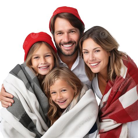 Familia Feliz De Cuatro Personas Con Sombrero De Papá Noel Disfrutando