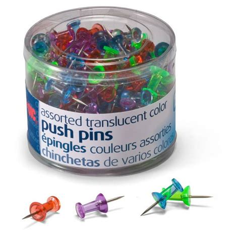 Officemate Oic Push Pins 200tub Assorted Translucent Colors 35710