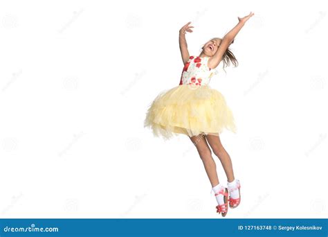Little Girl Is Jumping Stock Photo Image Of Cheerful 127163748