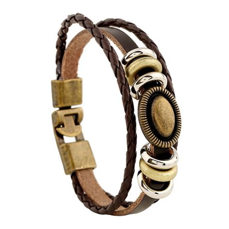 Retro Rope Leather Mens Bracelets Leather Rope Hand Woven Bracelet For