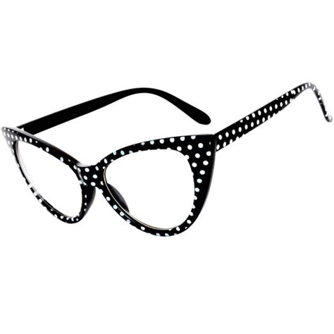Owl ® Eyewear Cat Eye Sunglasses Black Frame Polka Dots Clear Lens One