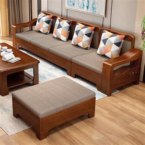 Chinese Solid Wood Sofa Living Room Furniture Corner Sofa