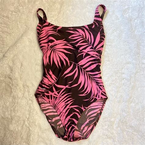 Swim Vintage 9s Y2k One Piece Swimsuit Speedo Swimwear Tropical Pink
