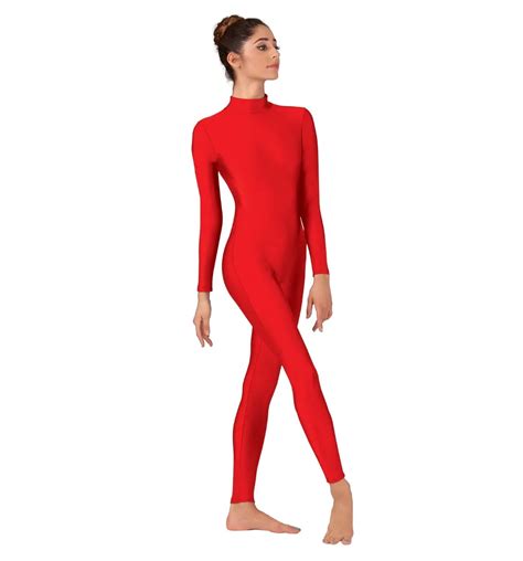 Plus Size Women Mock Neck Long Sleeve Unitard Adult Lycra Gymnastics Dance Unitard Bodysuit