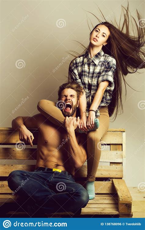 Girl Hugs Man With Leg Stock Photo Image Of Long Flying