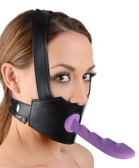 Face Harness Strap On Dildo Mouth Gag Chin Head Penis Dong Enhance Oral