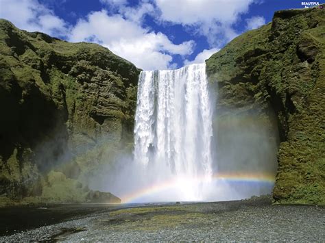 Waterfall Iceland Great Rainbows Skogafoss Beautiful Views