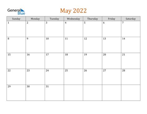 May 2022 Calendar Pdf Word Excel