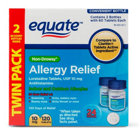 Equate Allergy Relief Loratadine Tablets 10 Mg Antihistamine 120