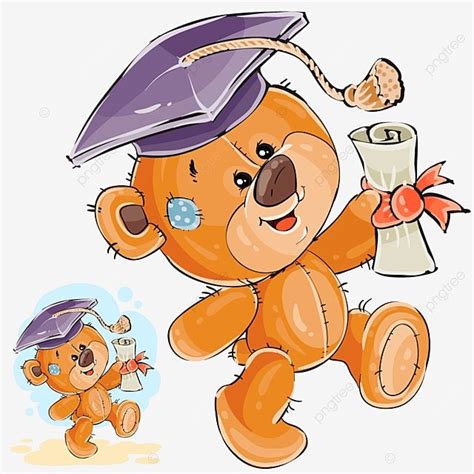 Vector Illustration Of A Cheerful Brown Teddy Bear In The Gradua Bear