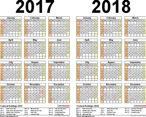 2017 2018 Two Year Calendar Free Printable Word Templates