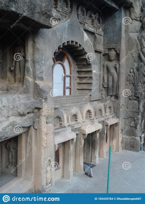 Famous Ajanta Caves Rockcut Structure With Door Design