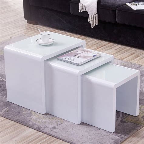 Mecor Nest Of 3 Tables High Gloss Nesting Tables Wood Coffee Table