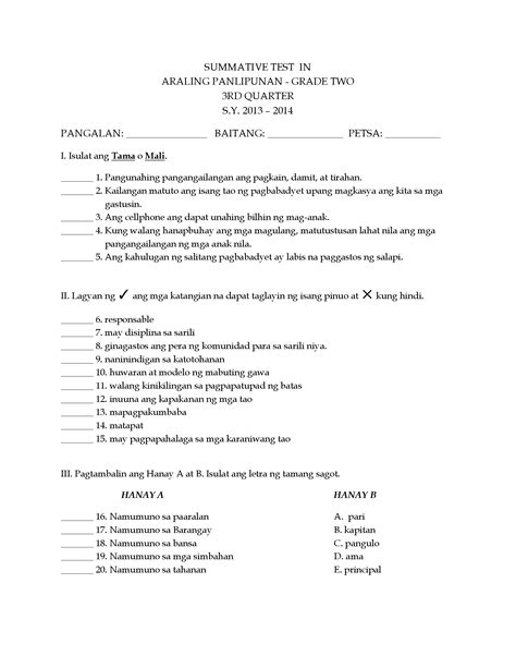 Pdf K To Araling Panlipunan Grade Rd Quarter Summative Test Dokumen Tips