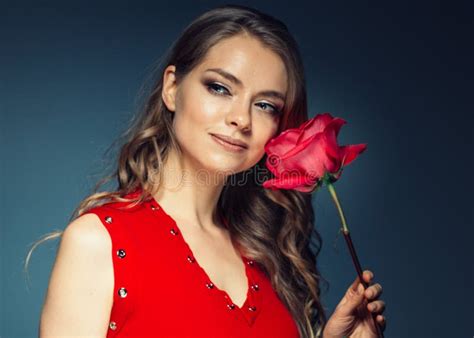 Woman With Rose Flower Beauty Female Portrait With Beautiful Rose