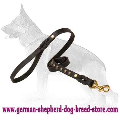 Studded Leather Dog Leash For Walking And Tracking German Shepherd