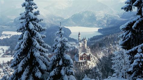 Wallpaper Lake Snow Castle Spruce Alps Fir Neuschwanstein