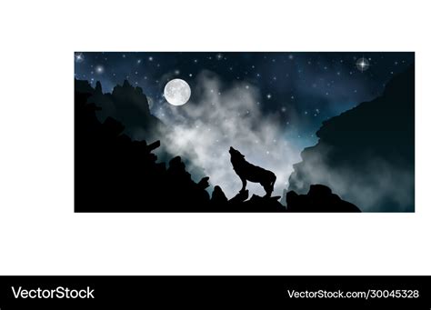 Silhouette Wolf Howling At Moon Royalty Free Vector Image