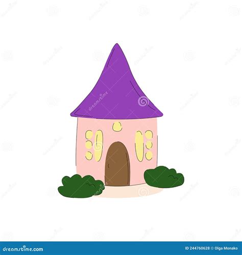 Cute Fairy Tale House With Purple Roof Flat Style Stock Vector