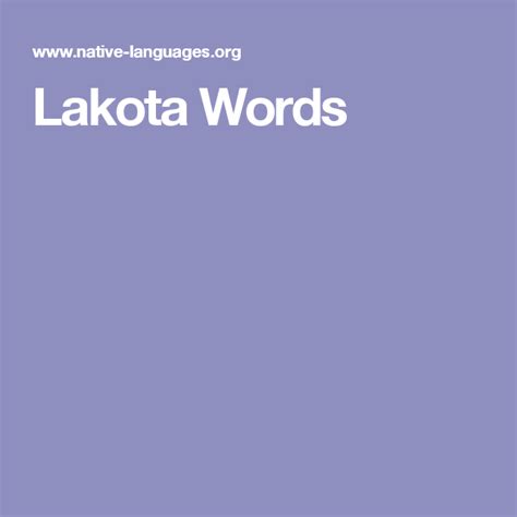 Lakota Words Lakota Native American Language Words