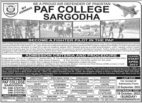 Paf College Sargodha Viii Fsc Admissions 2022 Resultpk
