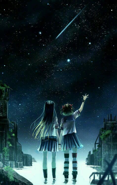 Anime Friends Watching Falling Stars Anime Scenery Anime Artwork