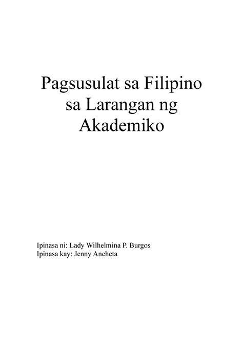 Pagsusulat Sa Filipino Sa Larangan Ng Akademiko Pagsusulat Sa Filipino Sa Larangan Ng