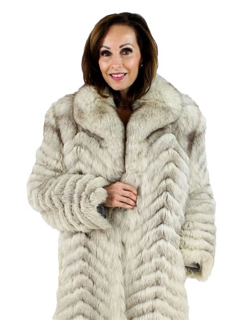 Chevron Cut Blue Fox Fur Coat Womens Medium Estate Furs