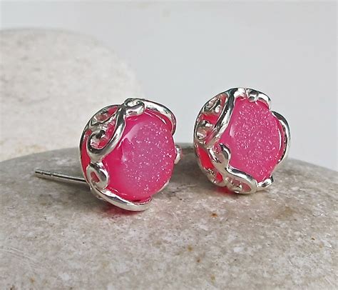Pink Druzy Stud Earring Classic Pink Stud Bridesmaids Gift Earring