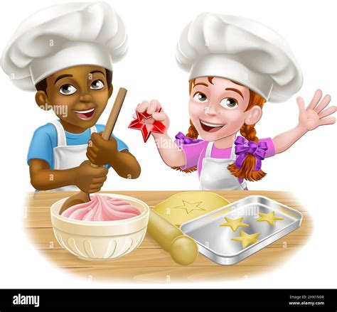 Mädchen Und Junge Cartoon Kind Chef Koch Kinder Stock Vektorgrafik Alamy