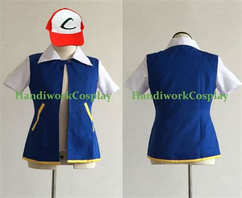 Pokemon Cosplay Ash Ketchum Costume Blue Jacket With Hat Custom Any