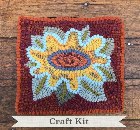 Rug Hooking Kit The Flower Complete 8 By 8 Inch Primitive Etsy