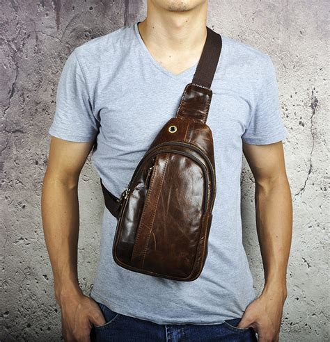 Cool Leather Mens Sling Bags Sling Crossbody Backpack Chest Bag For Me