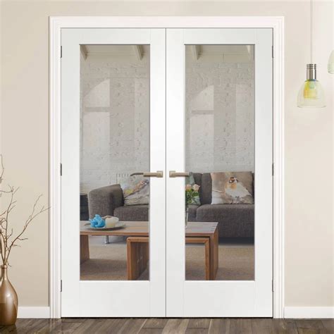 Pattern 10 Full Pane White Primed Door Pair Clear Glass French