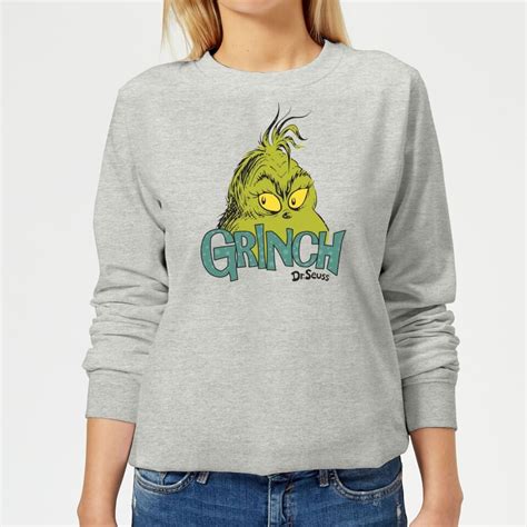The Grinch Face Womens Christmas Sweatshirt Grey Sweatshirts Grey