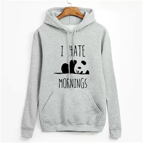 I Hate Mornings Letter Hoodie Women Cute Lazy Panda Pattern Sweatshirt