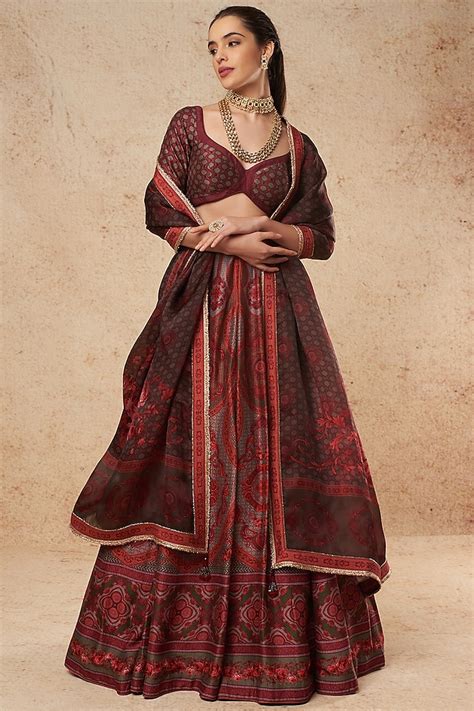 Red And Grey Printed Lehenga Set Design By Falguni Shane Peacock India At