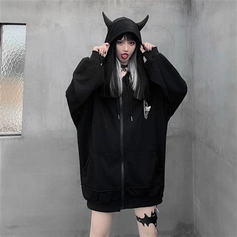 Gothic Black Devil Horn Hoodie Kawaii Fashion Shop Cute Asian
