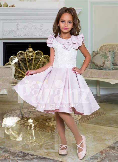 Tea Length Rich Satin Party Dress For Girls With White