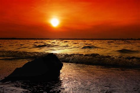 Red Sunset Over The Sea 2 Stock Image Image Of Summer 91460603