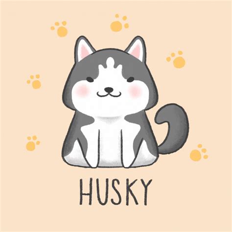 Siberian Husky Dog Cartoon Hand Drawn Style In 2020 Cute Cartoon