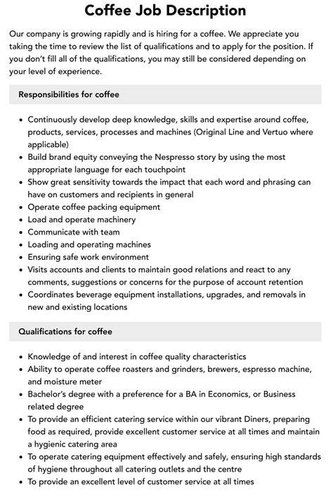 Coffee Job Description Velvet Jobs