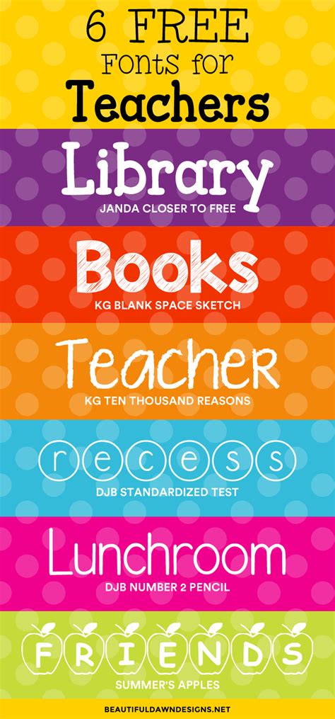 6 Free Fonts For Teachers Beautiful Dawn Designs Free School Fonts