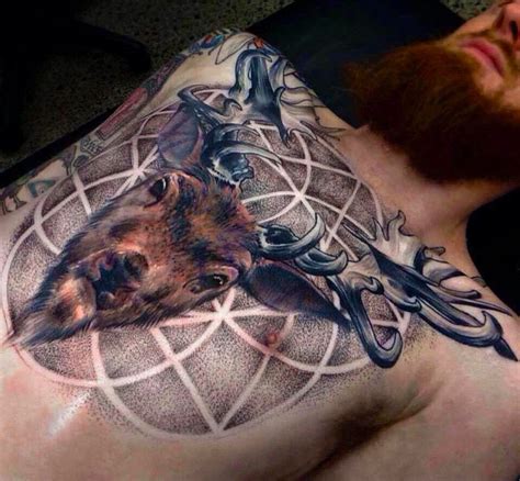 100 Geometric Animal Deer Head Chest Tattoo Design For Women