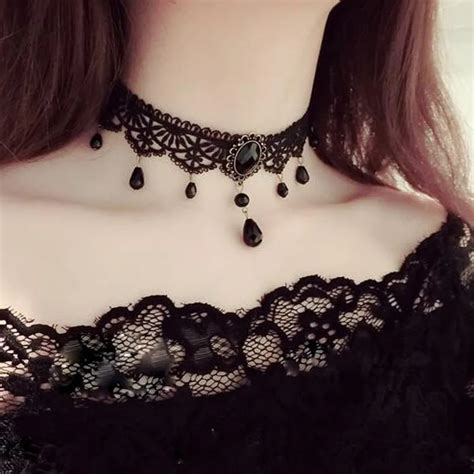 Vintage Black Lace Choker Necklace For Women Girls Fashion Bead