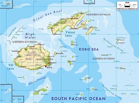 Large Physical Map Of Fiji With Roads Major Cities And Airports Fiji