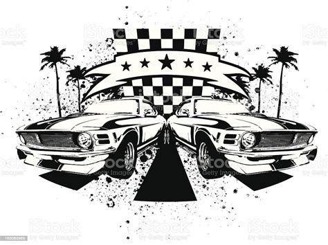 Car Racing Emblem Muscle Cars Stock Illustration