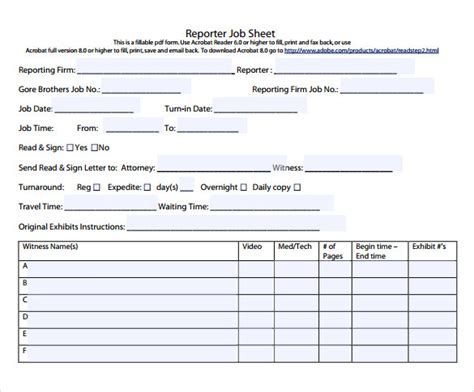 9 Sample Job Sheets Sample Templates