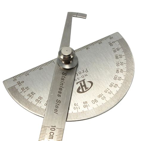 198x53x14mm 0 180 Degrees Protractor Stainless Steel Round Head 10cm