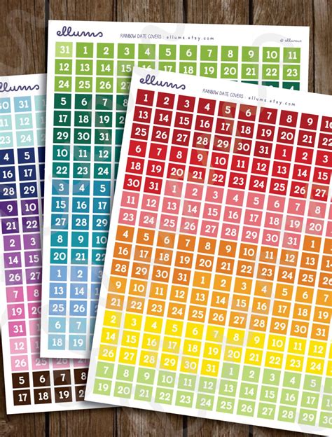 Rainbow Date Cover Planner Stickers Printable Instant Etsy